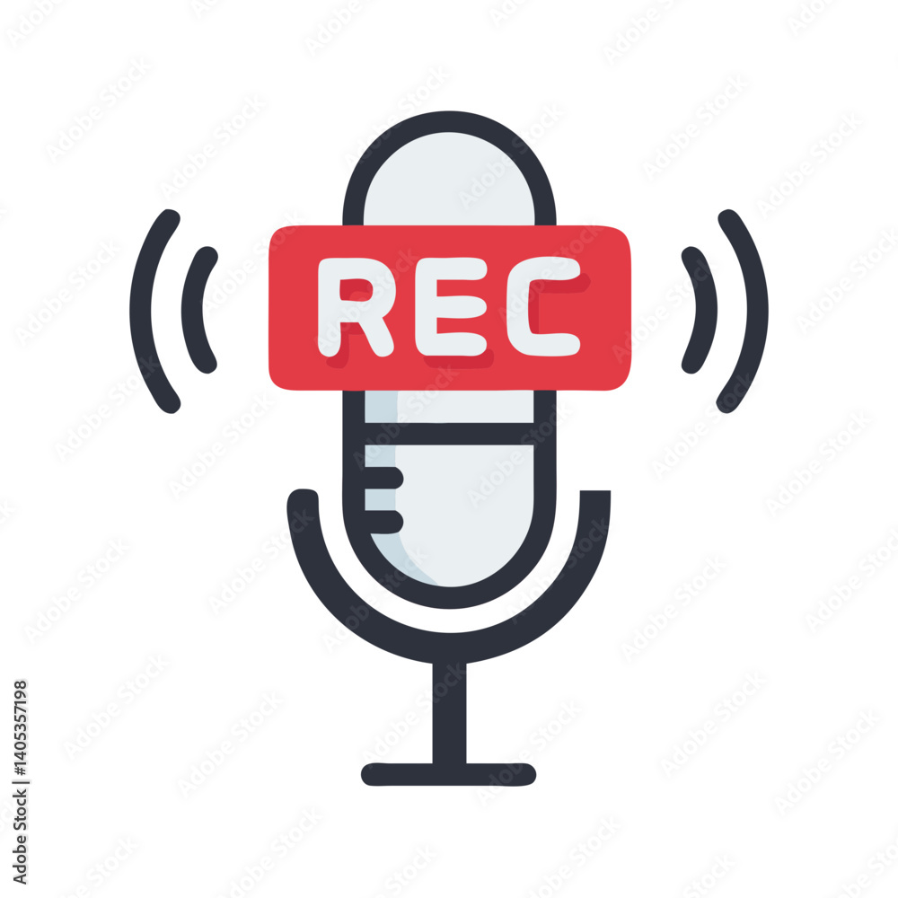 Poster Microphone with Rec Tag Icon – Audio Recording and Media Symbol