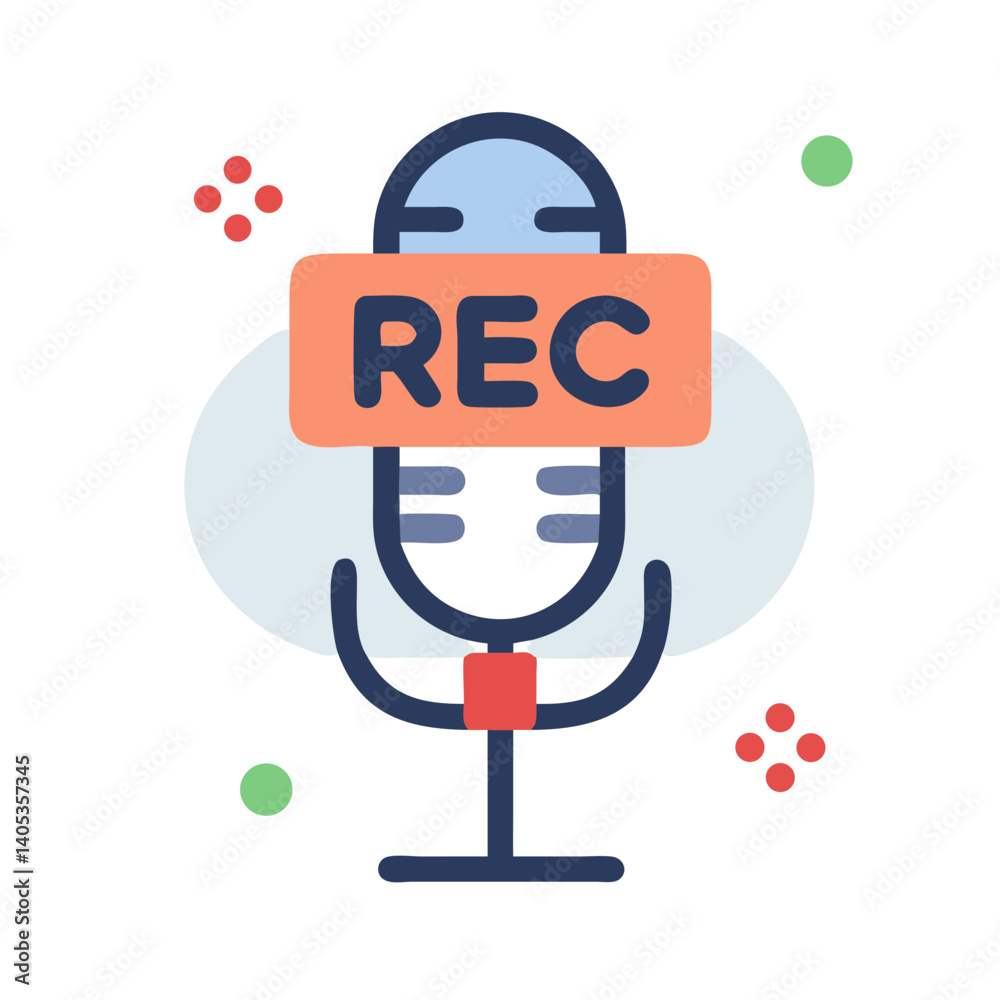 Poster microphone with rec tag icon – audio recording and media symbol