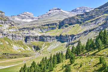 Group of women hikers in the Ordesa Valley, Pyrenees, Spain.