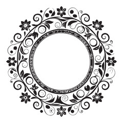 Elegant Circular Floral Frame, Ornamental Vintage Border Design, Round vector frame of flowers isolated