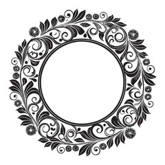 Elegant Circular Floral Frame, Ornamental Vintage Border Design, Round vector frame of flowers isolated