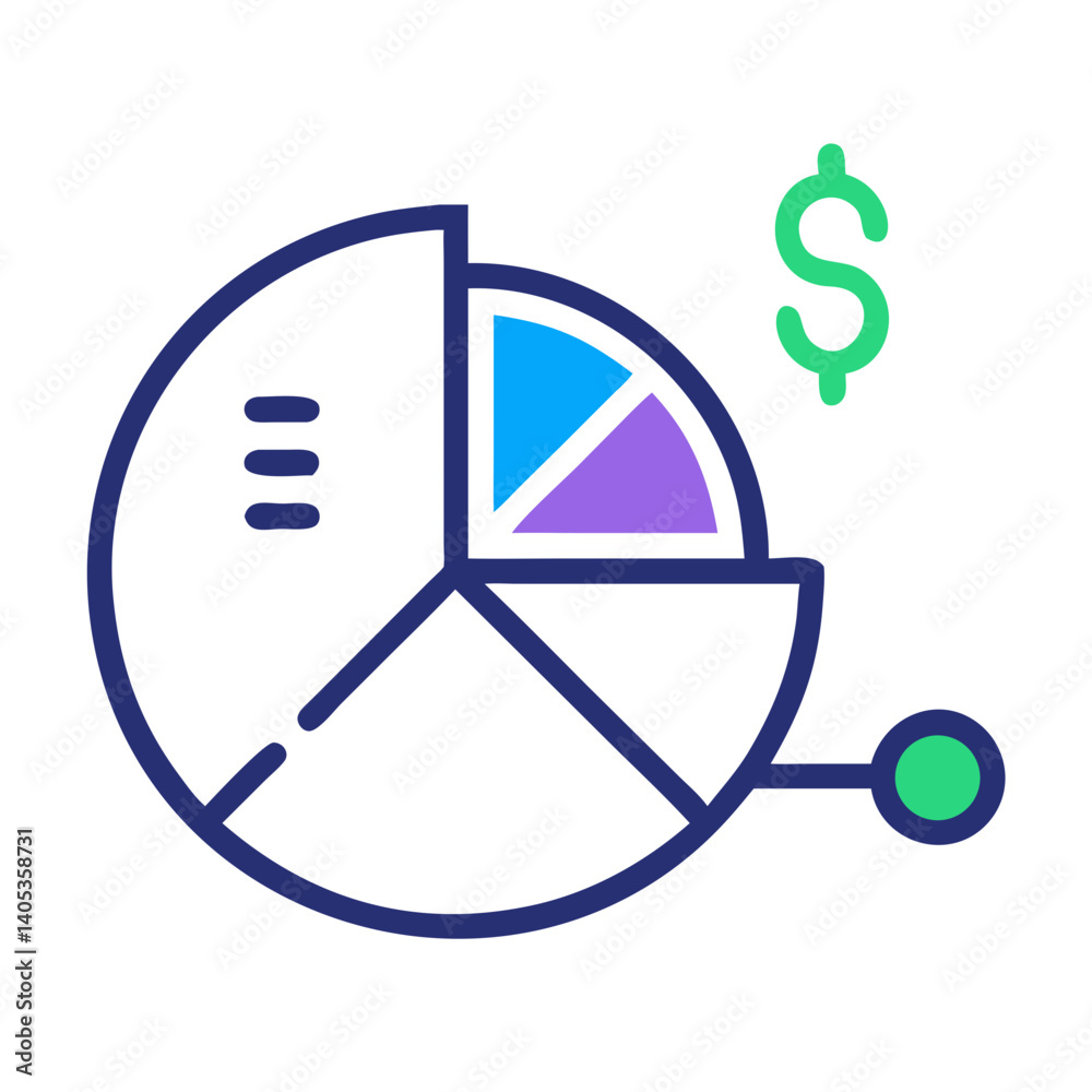 Leinwandbilder pie chart with nodes icon – market analysis and data distribution symbol