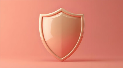 3D Golden Shield on Peach Background Symbolizing Protection Security and Defense in Modern Minimalist Design