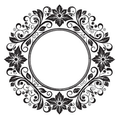 Elegant Circular Floral Frame, Ornamental Vintage Border Design, Round vector frame of flowers isolated