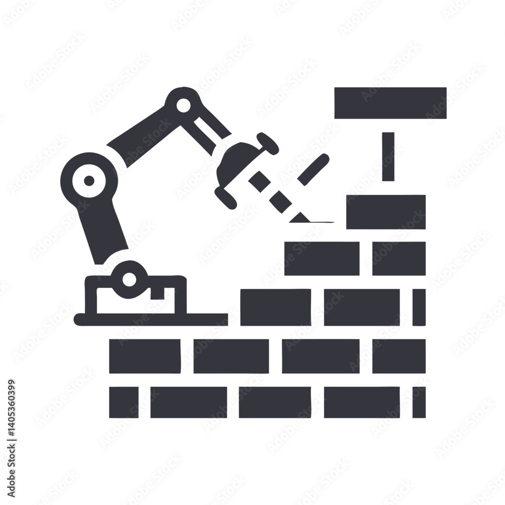 Poster robotic arm building wall icon – automation and construction symbol