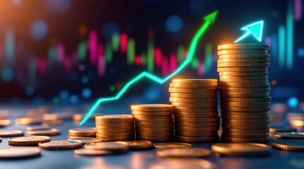 A vibrant image of stacked coins with a rising graph, symbolizing financial growth and investment opportunities.