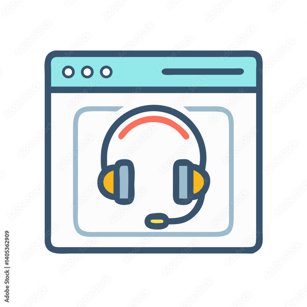 Poster webpage with headset icon – customer support and assistance symbol