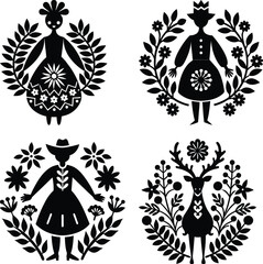 Folk Art Decor silhouette vector