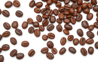 Naklejka premium coffee beans on white background, Roasted brown coffee beans, isolated on white, offer a dark, aromatic caffeine boost for your morning drink