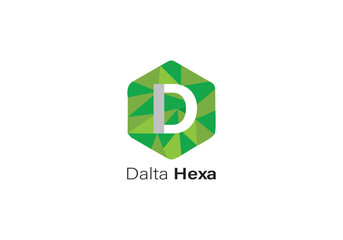 modern geometric letter d logo with green hexagon design