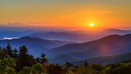 Naklejka premium Blue Ridge Mountains sunrise in North Carolina