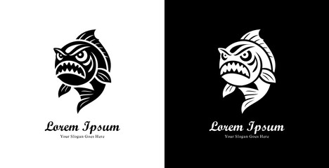 Fototapeta premium Fish shaped logo design with angry expression