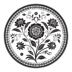 Vintage Floral Mandala Vector. Traditional Decorative Round Flower Design for Print and Craft, Decorative porcelain plate ornate with floral pattern
