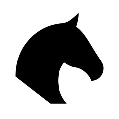 Black shape of Horse head, simple and clean icon, no text
