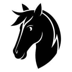 Black shape of Horse head, simple and clean icon, no text
