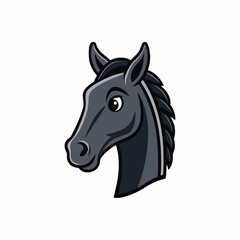 Black shape of Horse head, simple and clean icon, no text
