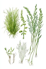 Obraz premium Detailed illustration showcasing parts of Nephrolepis exaltata Boston plant alongside each other