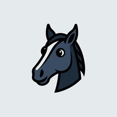 Black shape of Horse head, simple and clean icon, no text
