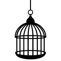 Birdcage hanging vector silhouette on white background



