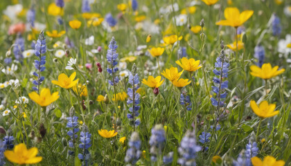 Fototapeta premium Vibrant wildflowers bloom in lush meadow, creating colorful and serene landscape