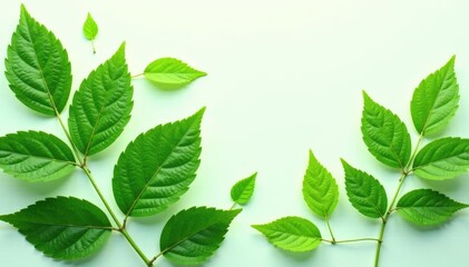 Fototapeta premium Foliage with veins and stems on a white background, leaf veins, foliage styles, green leaves
