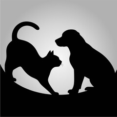 Minimalist Silhouette of Cat and Dog in Monochrome Pet Concept
