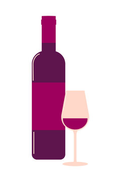 Minimal vector illustration of a red wine bottle and glass on a white background. Perfect for wine-themed designs, food and drink content, bar menus, and elegant branding visuals. Isolated background 