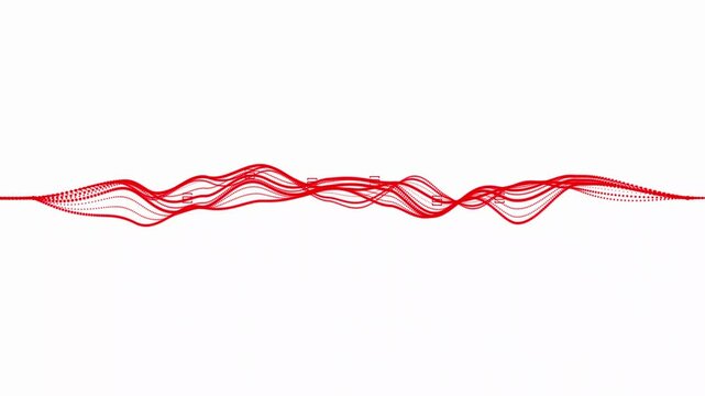 Abstract red sound wave visual with glowing dots and lines on a white background.