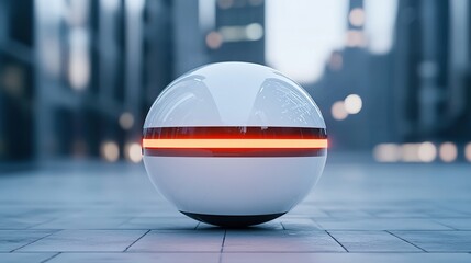 Innovative robot sphere maneuvers in urban landscape digital art futuristic environment unique perspective