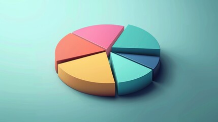 Fototapeta premium Isometric D pie chart with shadow depth and floating legend tags, modern data presentation