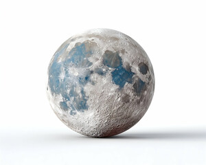 Detailed 3D render of a moon with blue hues, isolated on white. Generative AI