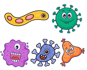 Happy Cartoon Germs and Bacteria Set