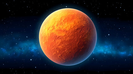 Fiery orange planet in dark space with nebula. Generative AI