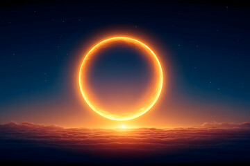 Obraz premium Glowing ring above clouds at sunset. Generative AI