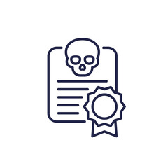 death certificate line icon with a skull