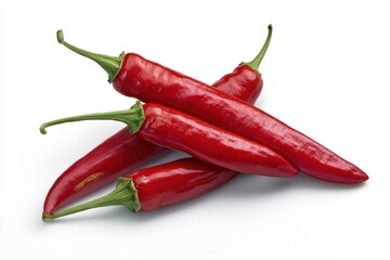 Vibrant Red Chilies on White Background, Fresh & Healthy Culinary Ingredient