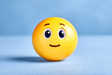 Fototapeta premium A cheerful yellow emoticon on a light blue background. Generative AI