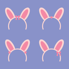 Vector set of hoops with bunny ears. Holiday hat for easter day. Vector cute elements eps.