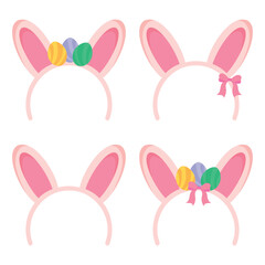 Vector set of hoops with bunny ears. Easter Bunny vector hoops with bun and eggs.  Holiday hat for easter day. Vector cute elements eps.