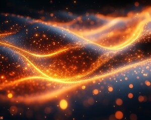 Fototapeta premium Abstract glowing orange wave particles.