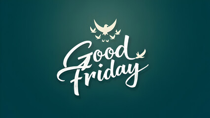 Serene Good Friday Graphic: Elegant "Good Friday" typography with ascending white doves symbolizing peace and the Holy Spirit, Christian holidays, and messages of reflection and hope on Good Friday.