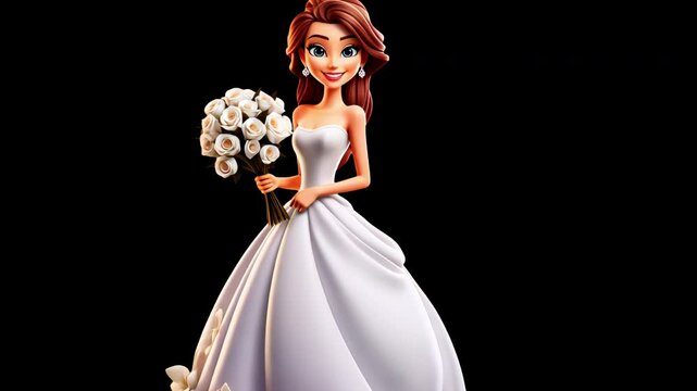 Animated bride holding bouquet animated overlay, transparent 4K video, alpha channel, ProRes 4444