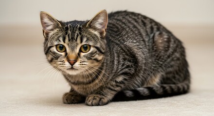 Obraz premium Cute Tabby Kitten Sitting on Carpet