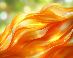 Abstract golden orange flowing fabric with bokeh.