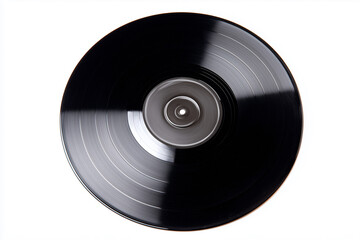 Obraz premium Vintage vinyl record spins slowly on turntable against a white background showcasing its classic design