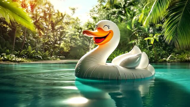 Happy duck floaty in tropical pool