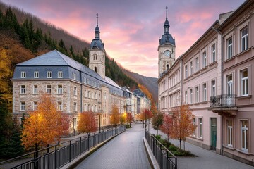 Fototapeta premium A scenic view of an old town preserved in time under golden light