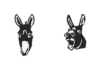 black and white donkey head illustrations with expressive faces