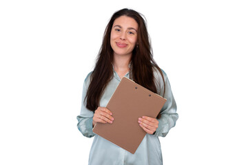 Fototapeta premium Studio shot of a young businesswoman holding a clipboard with a transparent background
