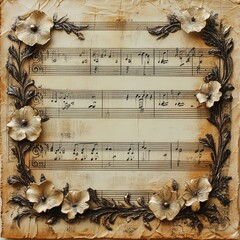 Vintage Sheet Music Surrounded by Elegant Floral Frame Design